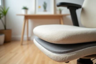 Gros plan sur les matériaux d'une chaise ergonomique : mousse haute densité et tissu tissé pour un confort optimal